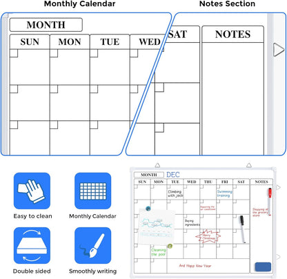 MaxGear Monthly Calendar Dry Erase Board for Wall, 16"x12" Small Hanging Double-Sided White Board, Portable Whiteboard for Planning, Drawing, Memo, to Do List, School, Home, Kitchen, Office