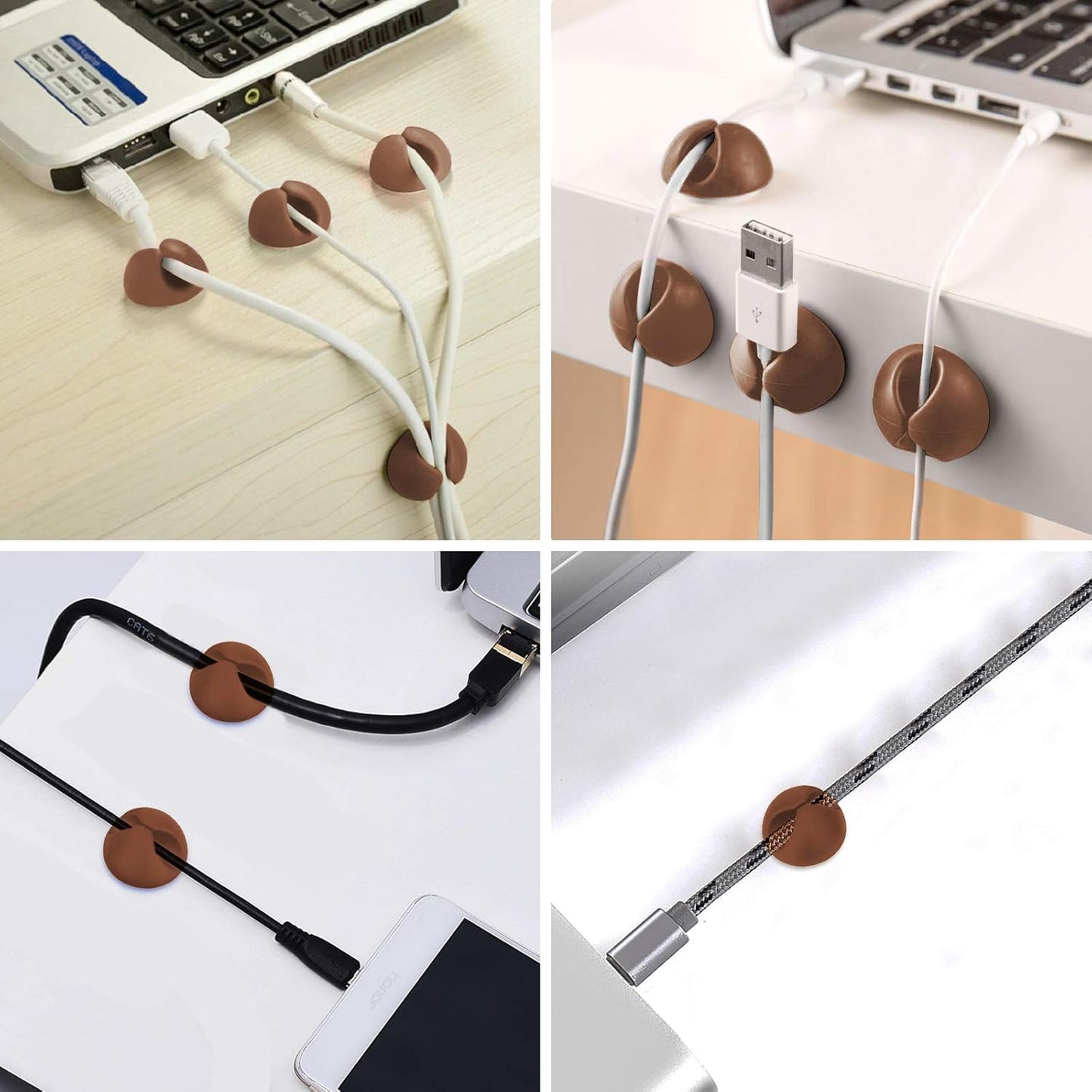 CHEFBEE 8 Pack Adhesive Cable Clips, Cable Cord Holder Organizer Management System for Desk, Wire Clips for All Your Computer, Electrical, Charging or Mouse Cord, White