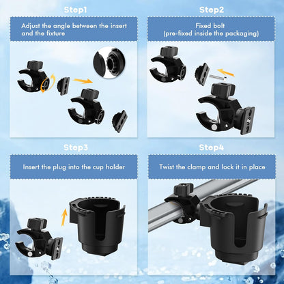 Cup Holder with 0.6"-1.5" Aluminum Clamp - Drink Holder for ATV, Motorcycle, Bike, Wheelchair, Golf Cart, Fits Maximum Diameter of 3.38 inches Bottles.