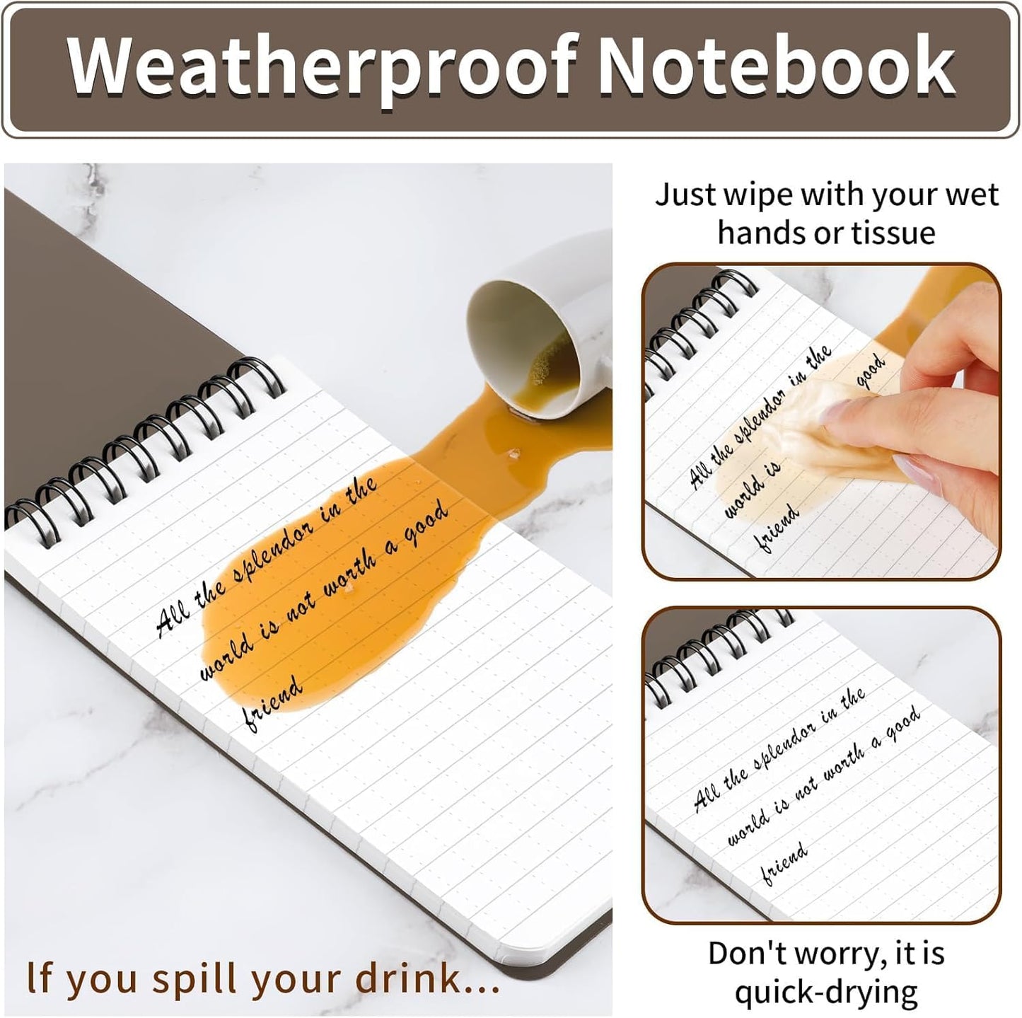 COIDEA Waterproof Notebook, 4 Pack Top-Spiral Pocket Notepad, 3" x 5" Weatherproof NotePad, All Weather Police Pocket Notebook Little Memo Steno Note Pads for Outdoor Office School Recording, Black