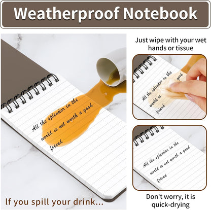 COIDEA Waterproof Notebook, 4 Pack Top-Spiral Pocket Notepad, 3" x 5" Weatherproof NotePad, All Weather Police Pocket Notebook Little Memo Steno Note Pads for Outdoor Office School Recording, Black