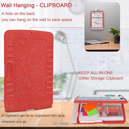 Glitter Clipboard with Storage,Storage Clipboard with Pen Holder,A4 Binder Clip Boards 8.5x11 with Low Profile Clip,Side Opening Sparkle Clipboards, Clipboards Folder for Office Supplies-Starry Black