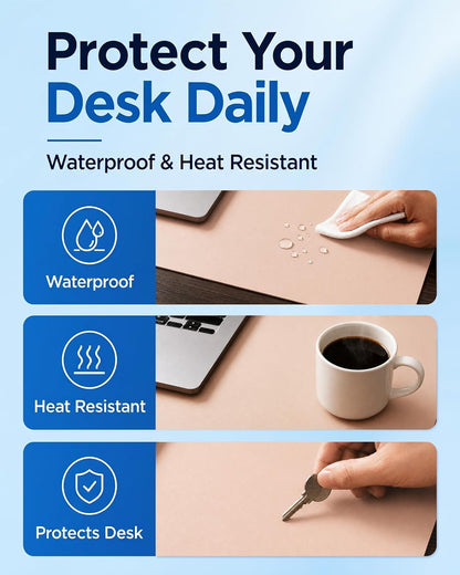 Aothia Dual-Sided Desk Pad - 25.6x13.7 inches Leather Desk Mat, Natural Cork Desk Pad Protector, Large Mouse Pad for Desk, Waterproof Desk Blotter Pad, Desk Writing Pad for Office Work/Home, Black