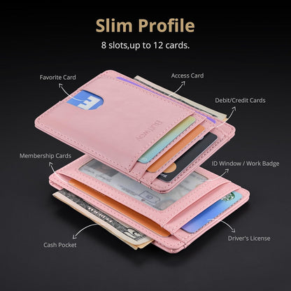 Buffway Slim Minimalist Front Pocket RFID Blocking Leather Wallets for Men and Women - Carbon Fiber Black - Colors A