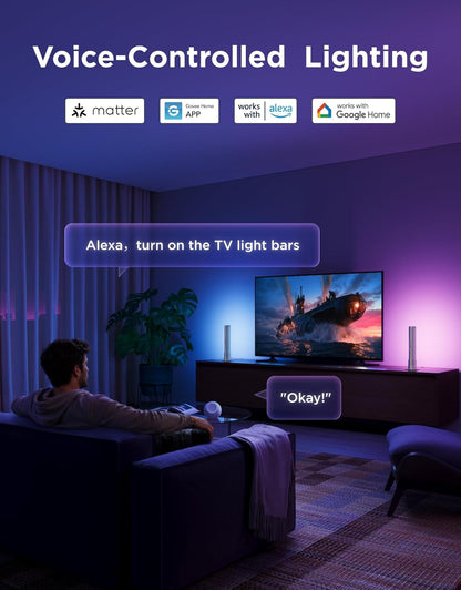 Govee Smart LED Light Bars, Work with Alexa and Google Assistant, RGBICWW WiFi TV Backlights with Scene and Music Modes for Gaming, PC, Living Room Decoration, Black