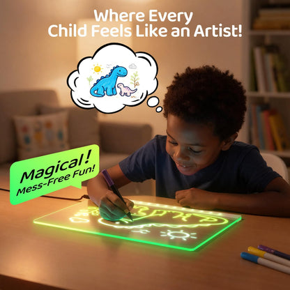 LED Drawing Board with 7 Colors & 3 Light Modes - Glow Doodle Board, Includes 7 Markers + Tracing Book, Dry Erase Note Boards, Halloween Christmas Birthday Gifts for Kids (7.9"x11.8")