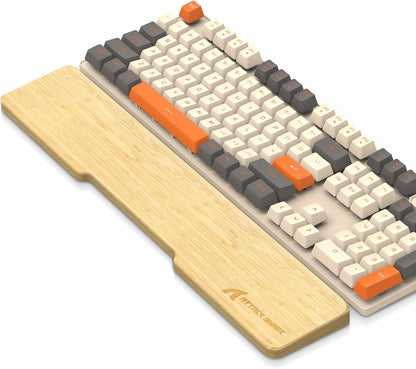 ATTACK SHARK Bamboo Wrist Rest for Computer Keyboard，Ergonomic Hard Palm Rest for Comfortable Typing Pain Relief，Anti-Slip Wrist Support for Office, Gaming, Laptop (98 Key)