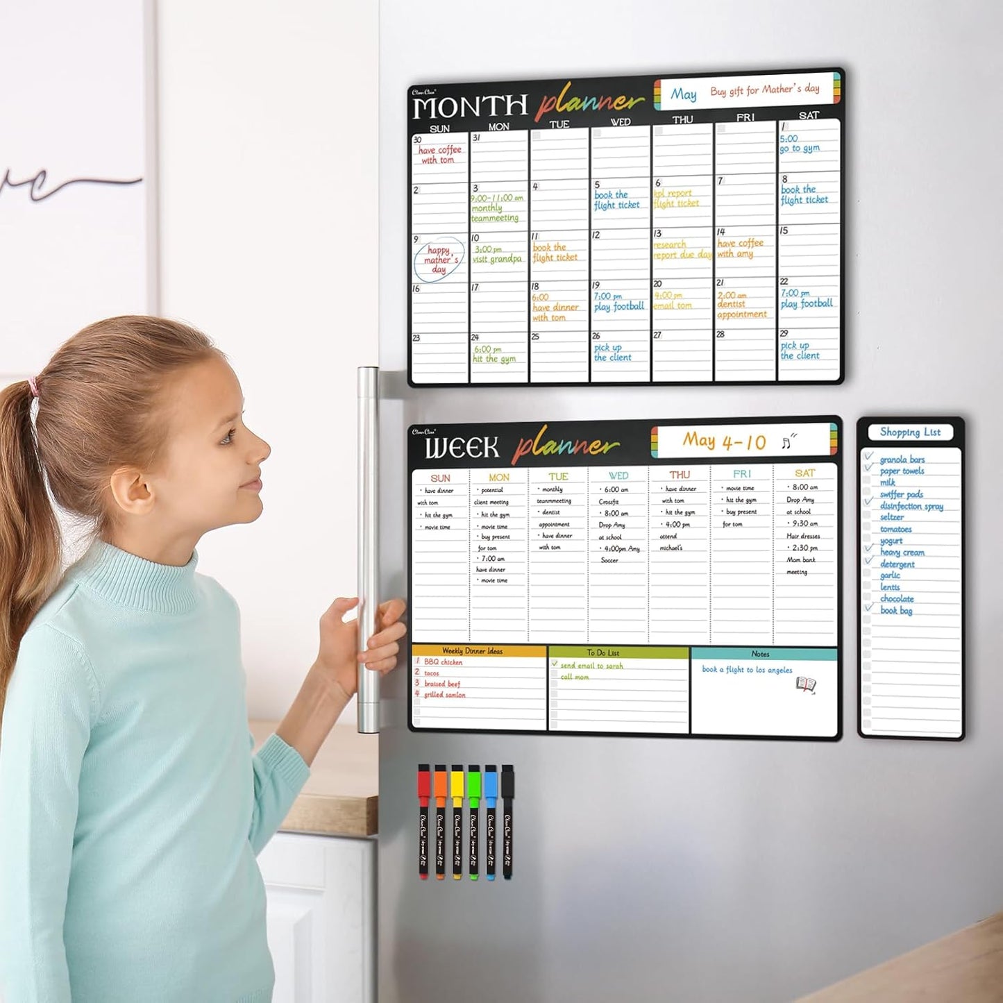 Magnetic Dry Erase List Board - 4"x12" Multifunctional List Board for Fridge - 6 Extra Fine Point Markers Included - Shipped Flat