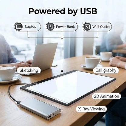 A4 Ultra-Thin LED Light Pad with Scale - 5000 Lux Stepless Dimmer Light Box for Diamond Painting, Tracing & Sketching - USB Powered Portable Light Table for Artists, Tattoos & Animation - Black