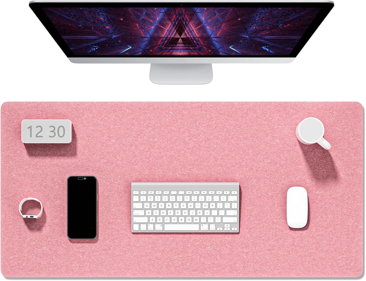 Auhoahsil Felt Desk Mat, Minimalist Large Mouse Pad XXL 35.5 x 15.7 in, Desk Matt for Desktop, Keyboard, Laptop, Computer, Office, Work from Home, Gaming, White