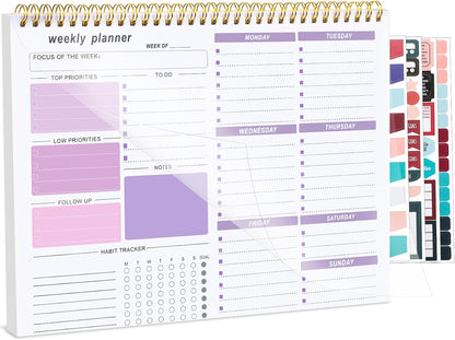 Weekly To Do List Notepad, 8.5''x11'' Weekly Desk Planner with 52 Tear Off Sheets Undated Weekly Planner Habit Tracker & Productivity Organizer for Home and Work, Pink