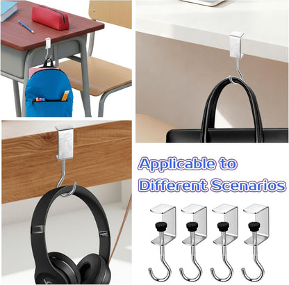 Kifmurase 20Pcs Heavy-Duty Purse Hooks for Table, High-Strength Stainless Steel Hanger, Adjustable Desk Hooks for Hanging Bags, Portable Purse Hanger Clip for Handbag, Backpack, Under Counter