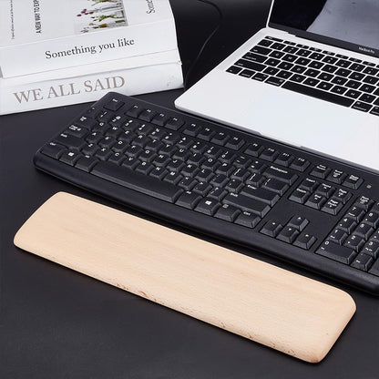 AHANDMAKER Wood Keyboard Wrist Rest 87 Key Wooden Wrist Rest Ergonomic Rest for Computer Keyboard Ergonomic Desk Pad Gaming Office Home Desk Decor, Blanched Almond
