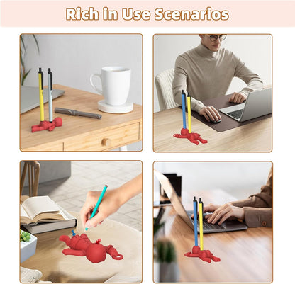 Silicone Funny Pen Holder Pencil Pin Organizer Cute Desk Decorations Office Accessories Funny Keychain for Schoolbag Handbag Checkout Counter (BLACK)