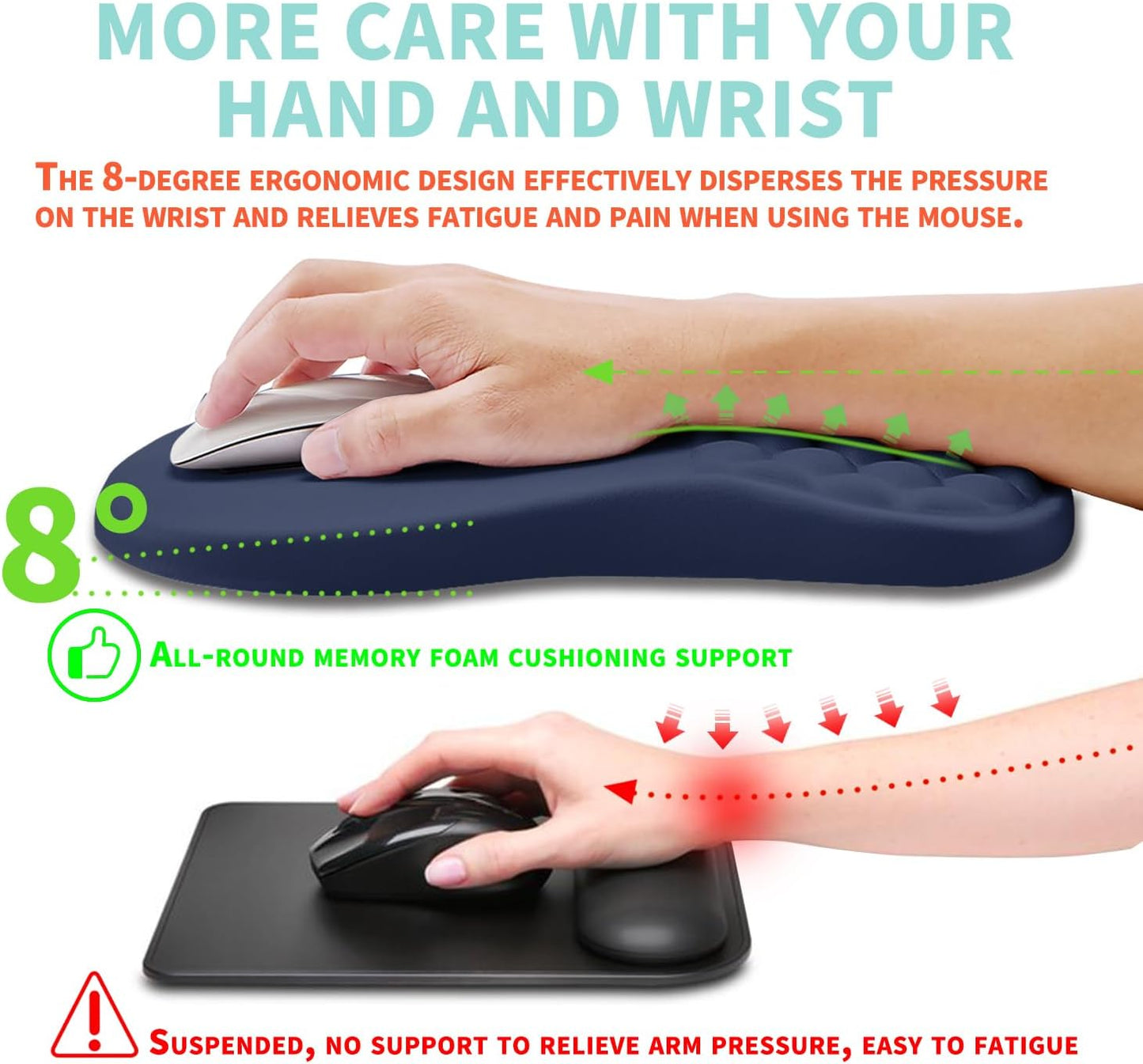 Ergonomic Mouse Pad Wrist Support with Memory Foam Massage Bulge, Carpal Tunnel Pain Relief Mousepad Wrist Rest for Mouse(12x8 inch, Silver Gray Light Purple)