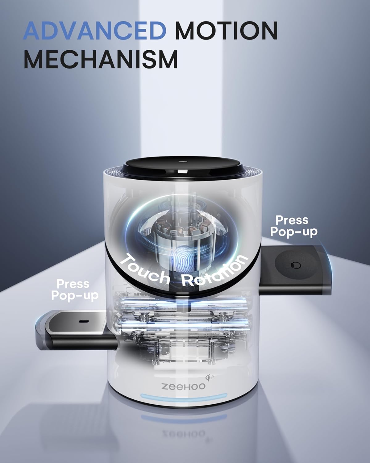 ZEEHOO 3 in 1 Charging Station for Apple Devices, Mag-Safe Charger Stand, Qi2 15W Auto-Rotating Wireless Charger for iPhone 17 16/15/14/13/12 Series& AirPods& iWatch(Black)