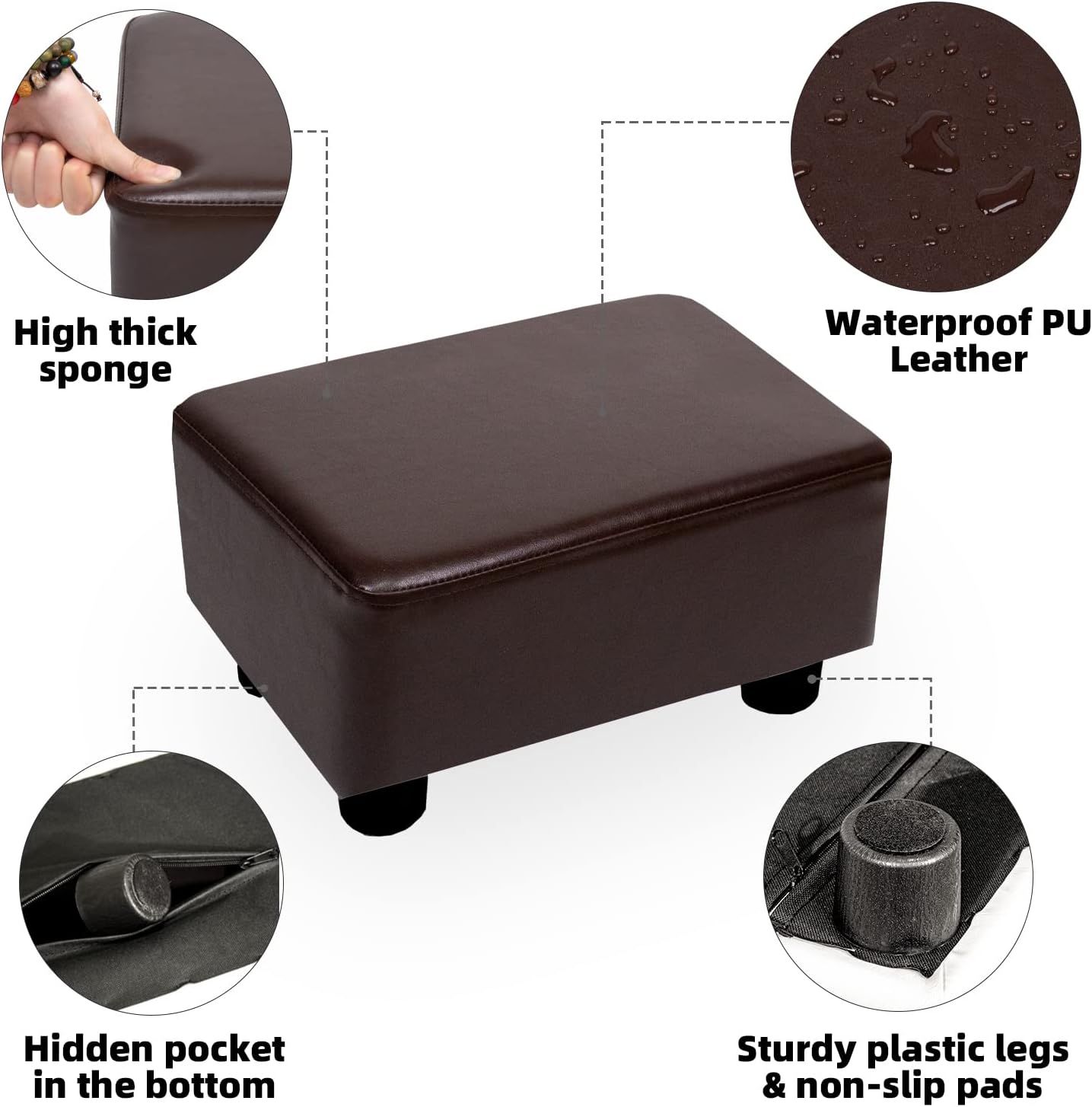 CAROLMADE Small Foot Stool Ottoman Footstool with Legs Under Desk Footrest for Living Room Bedroom and Office, Soft Ivory White