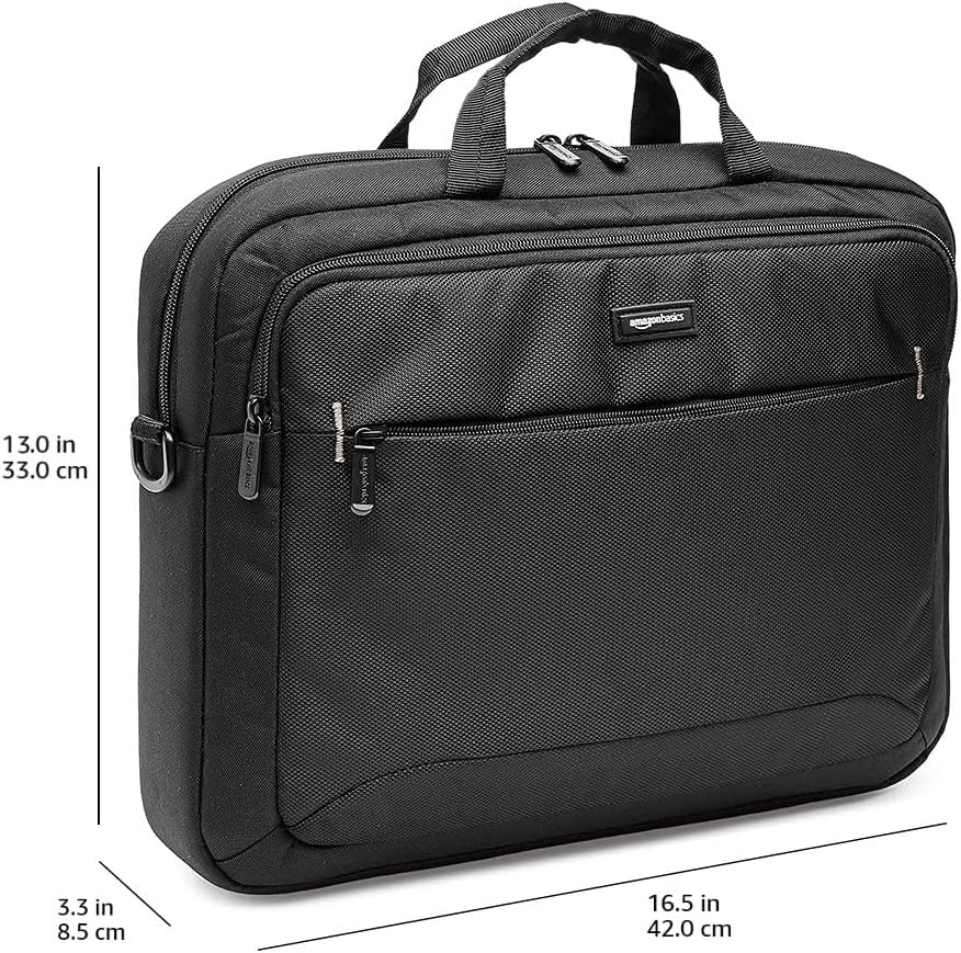 Amazon Basics Laptop Tablet Carrying Case with Shoulder Strap and Grab Handles, 14-inch, Black, Compartments for Storage