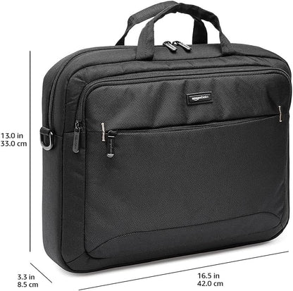 Amazon Basics Laptop Tablet Carrying Case with Shoulder Strap and Grab Handles, 14-inch, Black, Compartments for Storage