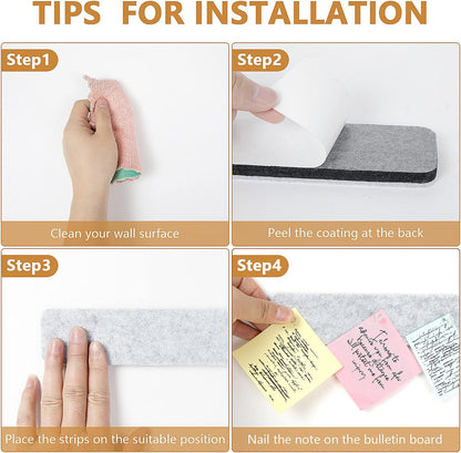 Felt Pin Board Bar Strips Bulletin Board for Bedrooms Offices Home Wall Decoration, Notice Board Self Adhesive Cork Board with 35 Push Pins for Paste Notes, Photos, Schedules