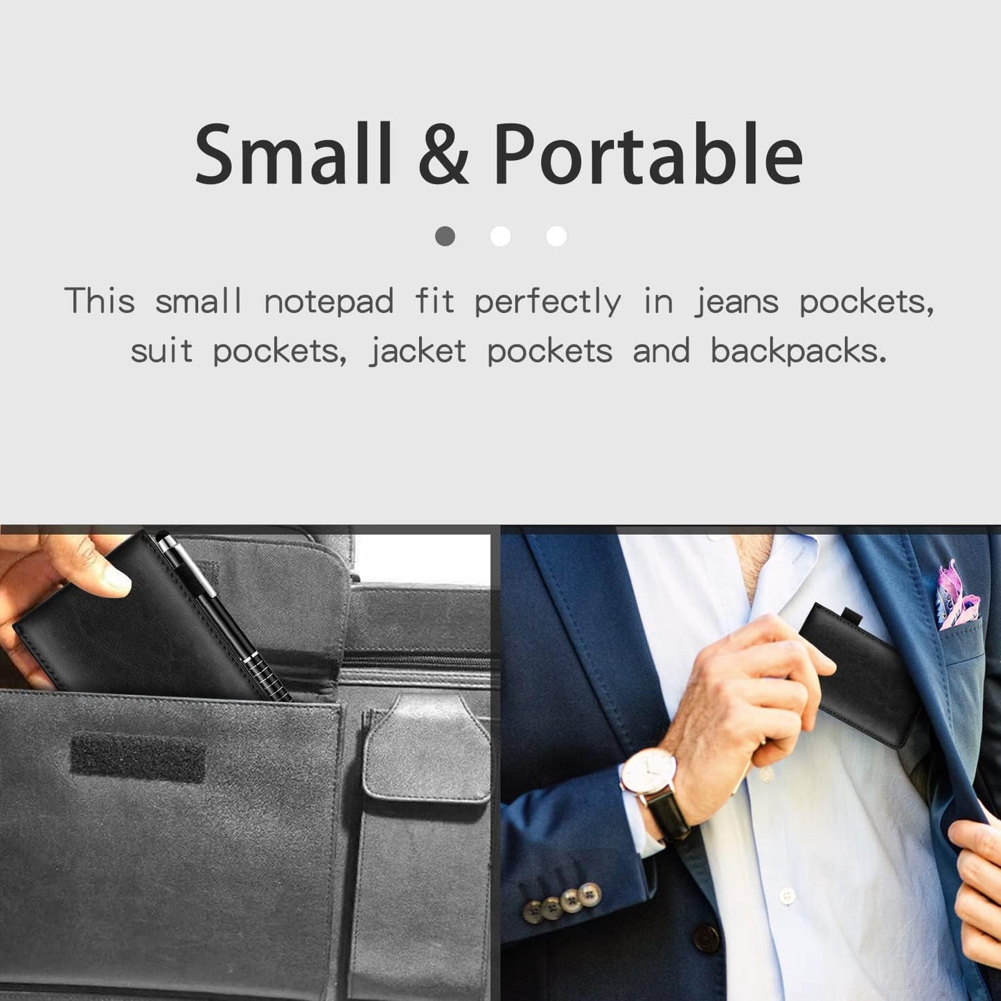 7 Pieces Small Notepads Holder Set, Pocket Notebook with pen, Included 5 Pieces Refills 3 x 5 Inch, 30 Lined Paper Per Note Pad (Black)