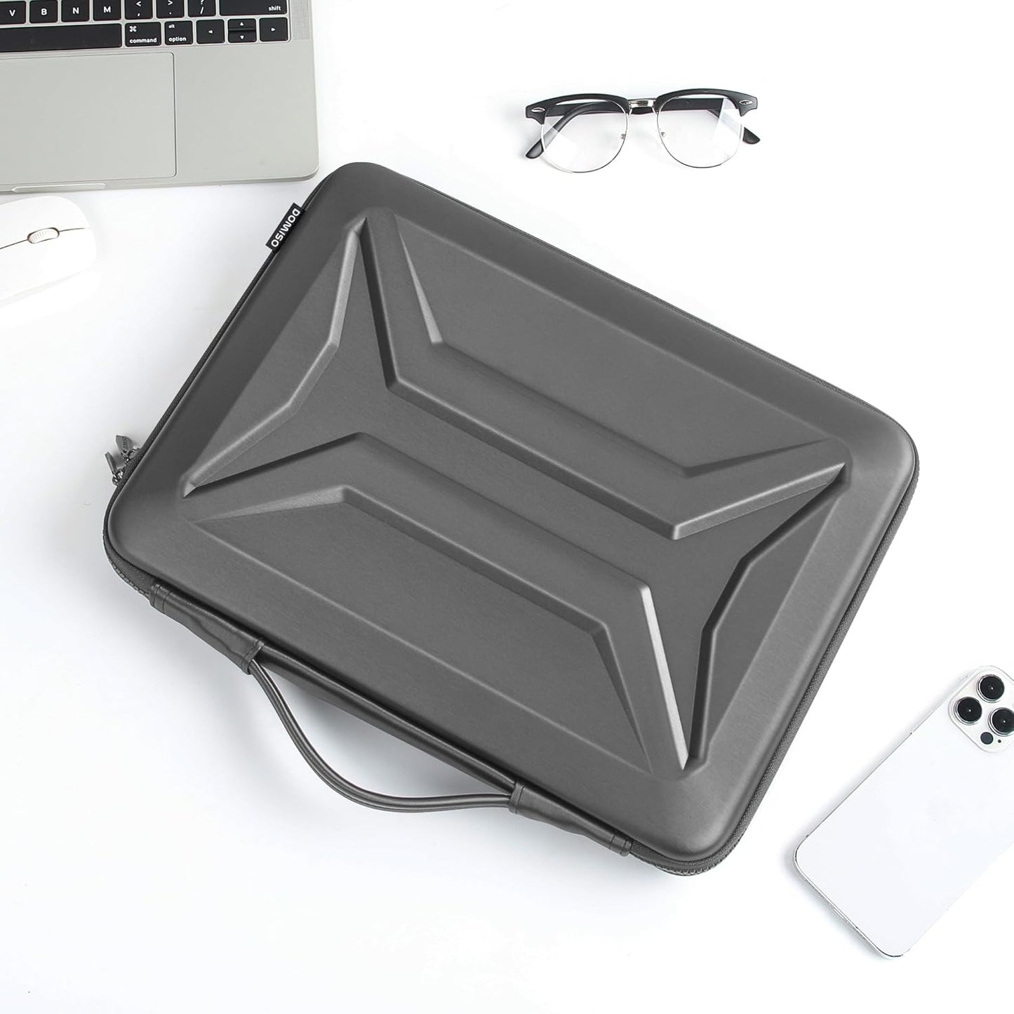 DOMISO 15.6-16 Inch Laptop Hard Case, Waterproof Shockproof Hard Shell Laptop Sleeve Protective Carrying Case with Retractable Handle for Macbook Pro/Lenovo IdeaPad Legion/HP ENVY/Dell XPS,Black