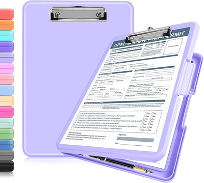 ANZNKU Clipboards with Storage, 13x9.6 Heavy Duty Nursing Clipboard Foldable, Plastic Storage Clipboard with Pen Holder, Cute Clip Board Folder for Teacher Nurse Work, School & Office Supplies(Black)