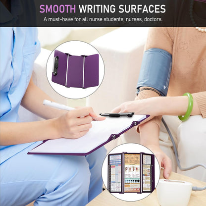 Nursing Clipboard Foldable, Foldable Clipboard w/Nursing Edition Cheat Charts,3 Layers Aluminum, Nurse Clip Board w/Low Profile Clip&Pen Clip Pocket for Nurses and Doctors,Light Blue