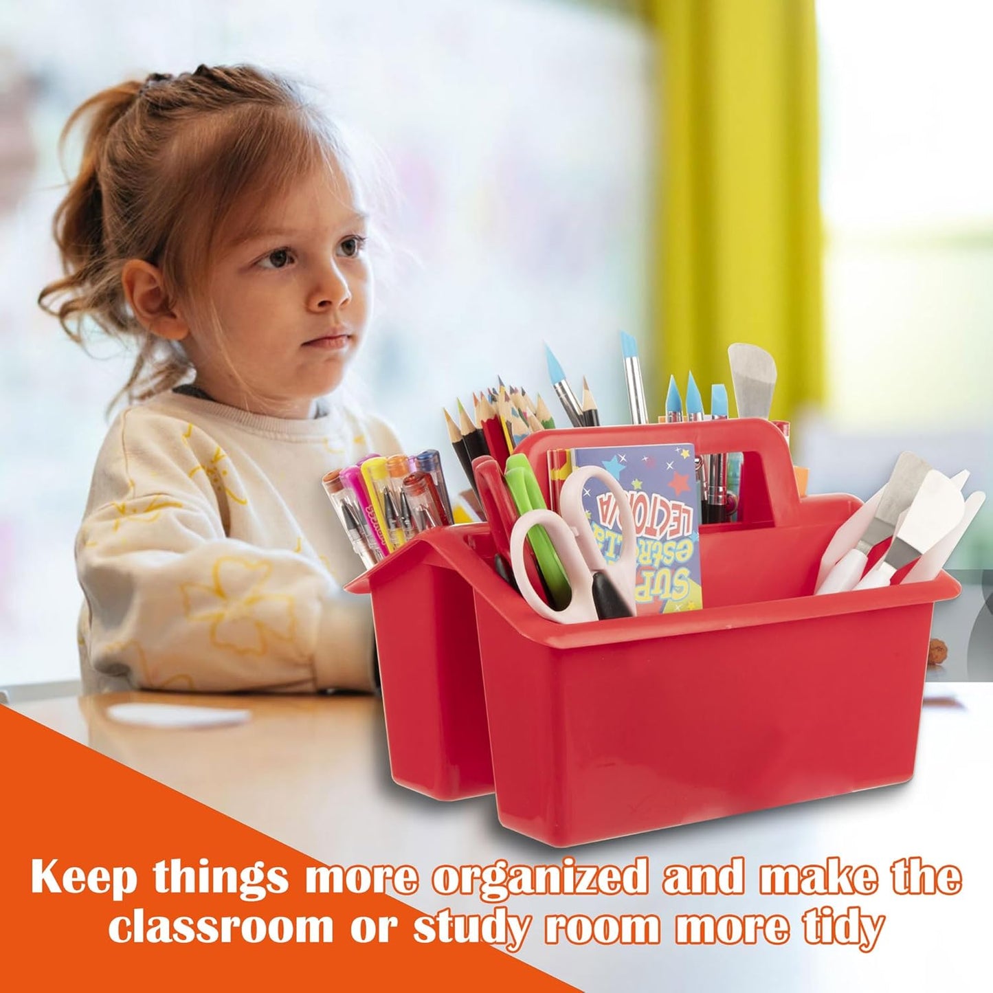 Plastic Caddy With Handle,Protable Classroom Craft Caddy, 6-pack Storage Caddy For Pencil,Pen,Craft Tools (Clear)