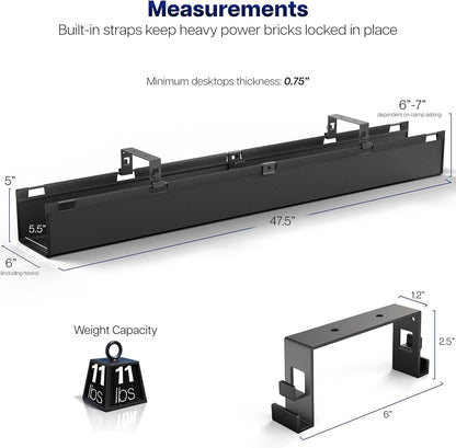 VIVO Screw-on Under Desk 16 inch Fabric Cable Management Tray, Wire Concealer, Power Strip Storage, Workspace Organization, Easy Fold Down Access, Black, DESK-AC16F-S