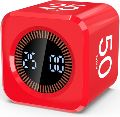 Digital Pomodoro Timer Cube 5/10/25/50min, Visual Productivity Flip Timer for Kids Classroom Desk, Custom Countdown, Silent and Sound Mode for ADHD Study Work Game Kitchen (Pink)