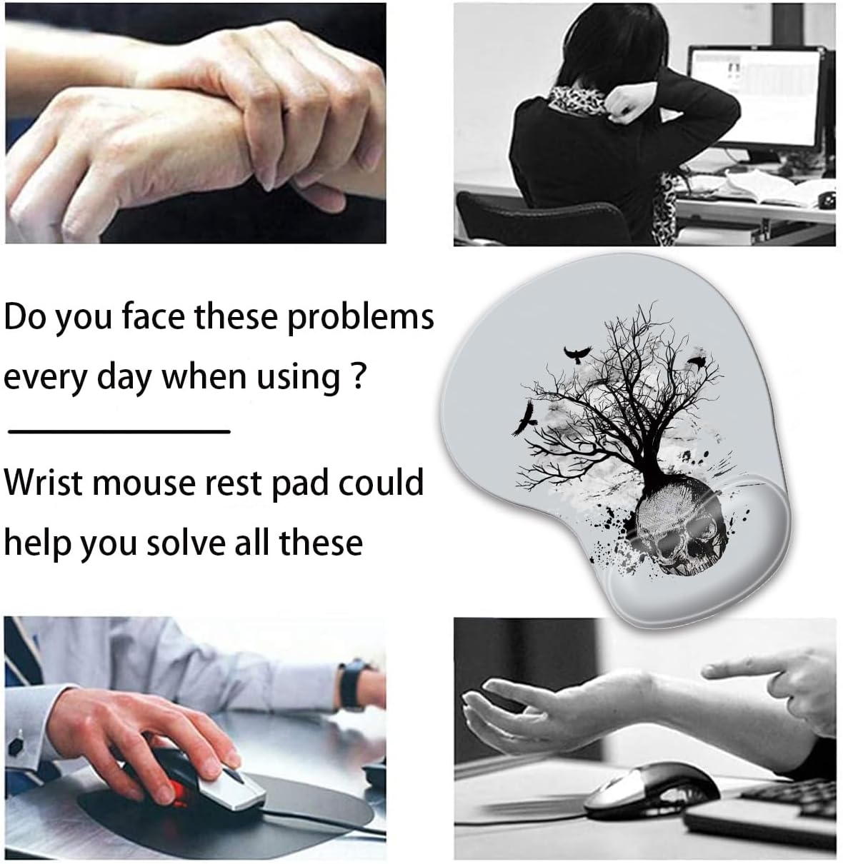 Mouse Wrist Rest and Keyboard Wrist Rest Pad Set, Non-Slip Rubber Base Smooth Surface Ergonomic Gaming Mouse Pad for Easy Typing and Pain Relief, Antique Blue Wood Grain Dog Paw + Coaster