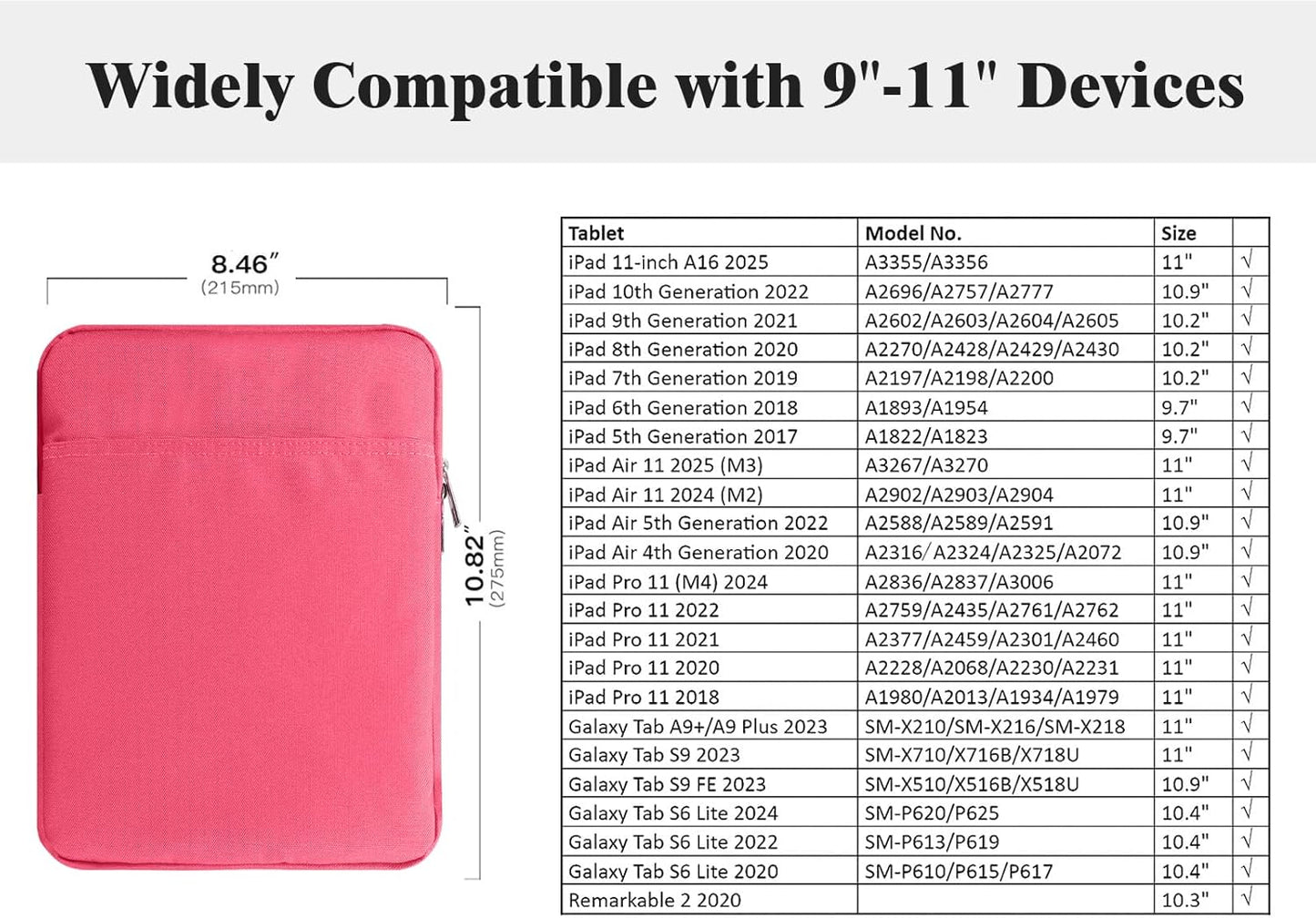 TiMOVO 9-11" Tablet Sleeve Bag for iPad 11-inch A16 2025, iPad 10.9"/10.2"| Air 11 Inch/5th/4th Gen. 10.9", Galaxy Tab A9+/A11Plus 11", Protective Bag Fit Smart Keyboard, Dusty Blue