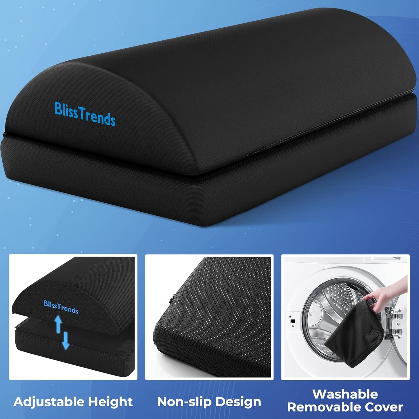 BlissTrends Foot Rest for Under Desk at Work-Versatile Foot Stool with Washable Cover-Comfortable Footrest with 2 Adjustable Heights for Car,Home and Office to Relieve Back,Lumbar,Knee Pain-Black