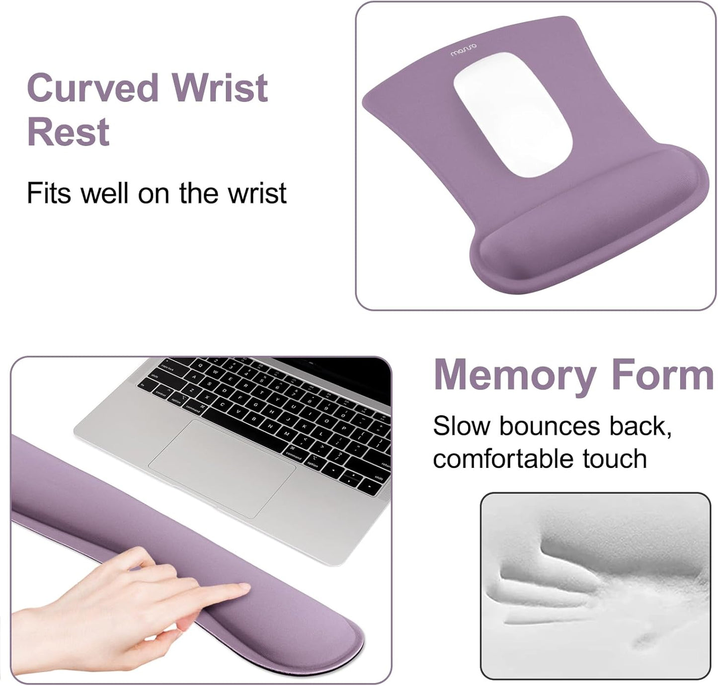 MOSISO Wrist Rest Support for Mouse Pad & Keyboard Set, Ergonomic Mousepad Non-Slip Base Home/Office Pain Relief & Easy Typing Cushion with Neoprene Cloth & Raised Memory Foam, Black