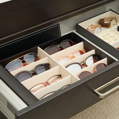 Juvale Glasses Case Organizer - 8-Slot, 12.6 x 9.8 x 2.5 in, Black Faux Leather - Sunglasses Storage & Holder for Nightstand & Desk - Flip-Top Display Case