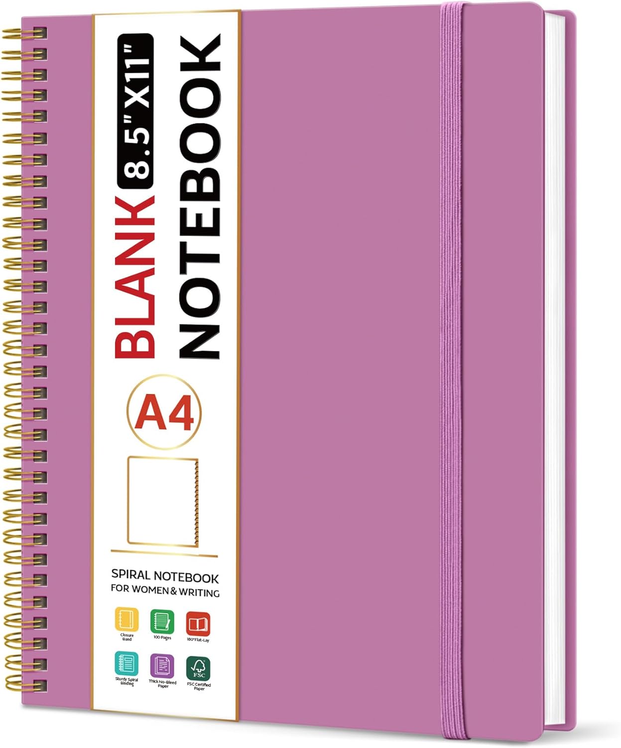 Taja Spiral Lined Notebook, 8.5"x11" Notebooks for Work, Large A4 Journal for Women & Men, College Ruled Journaling Notebook for Writing, Plastic Cover Spiral Journal, Purple