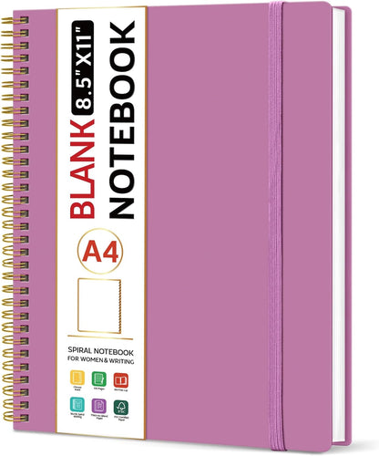 Taja Spiral Lined Notebook, 8.5"x11" Notebooks for Work, Large A4 Journal for Women & Men, College Ruled Journaling Notebook for Writing, Plastic Cover Spiral Journal, Purple