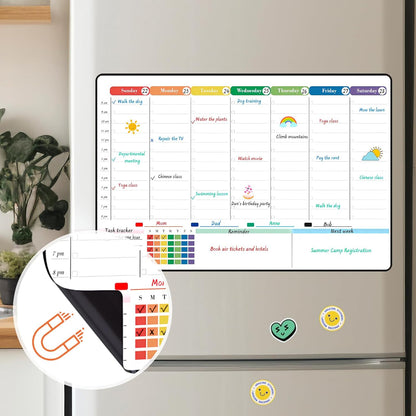 POPRUN Magnetic Fridge Calendar, 16.9"x11" Weekly Schedule Whiteboard, Dry Erase Board for Family Planning & Organization, Ideal for Home, School, Office