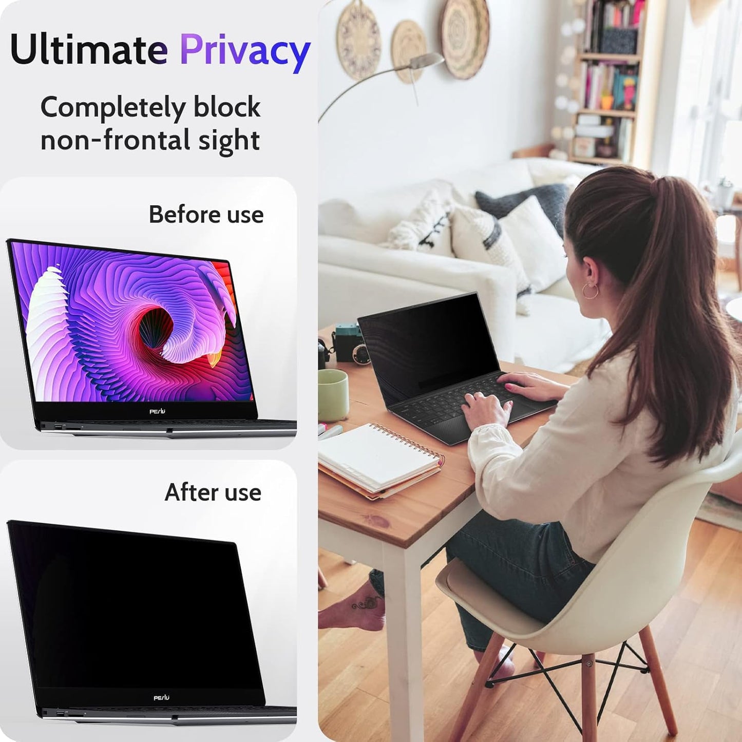 Peslv 15.6 Inch Laptop Privacy Screen Compatible With Lenovo Hp Dell Acer Asus Thinkpad Envy Xps, 16:9 Aspect Removable Anti Glare Blue Light Filter Protector, 15 In Computer Monitor Security Shield