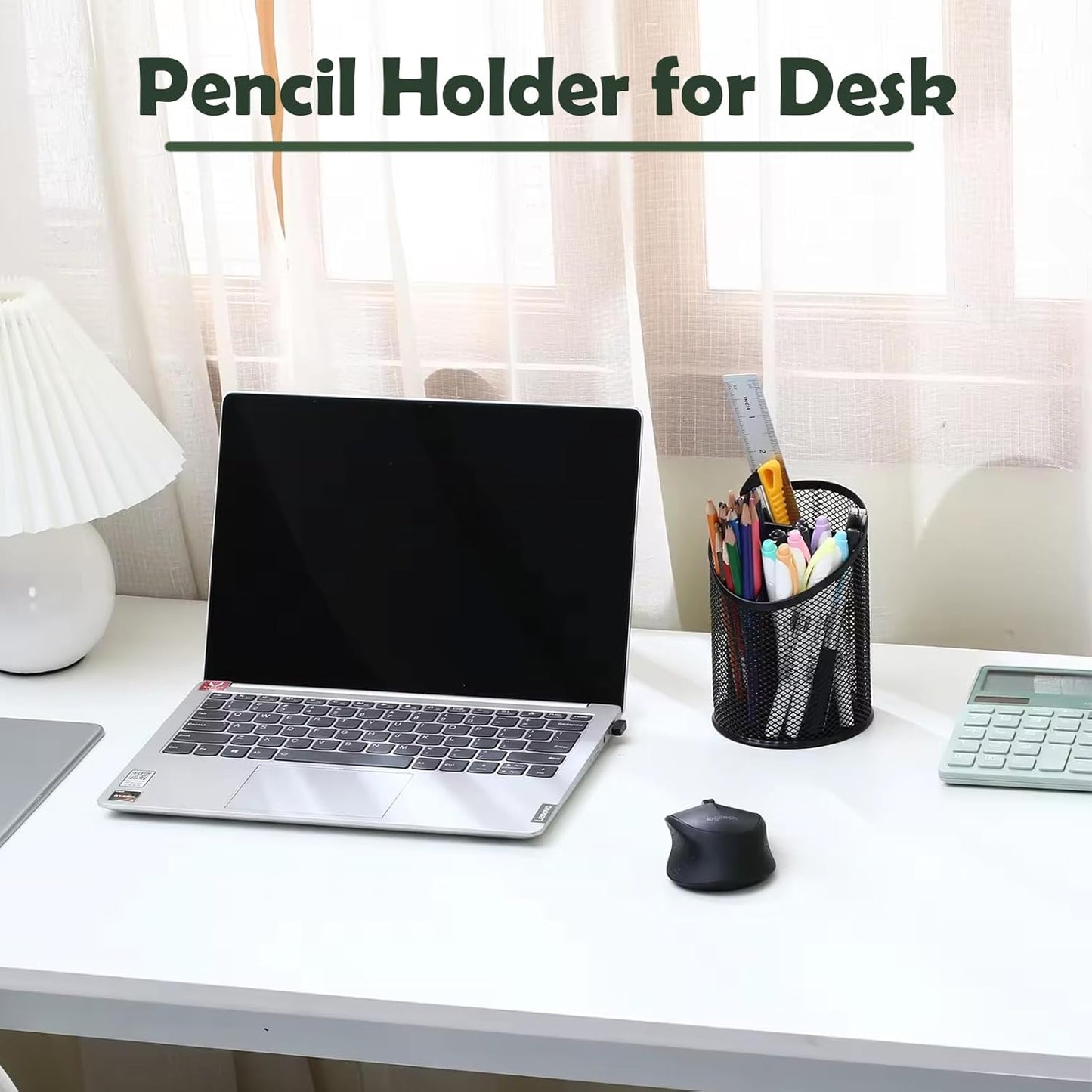 MINDEPOT 2 Pack Mesh Pencil Holder Pen Cup for Desk Round Black Pen Holder Desktop Pen Organizer 3 Compartments Pencil Organizer Desk Organizer for Office Home School
