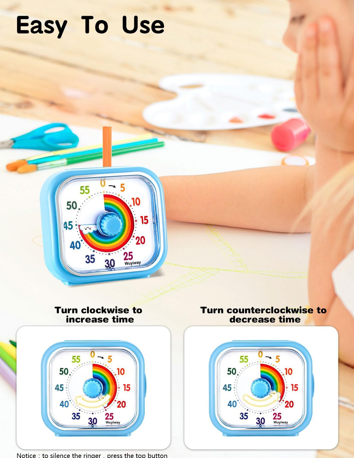 Visual Timer for Kids and Adults, Rainbow Disk 60 Minute Countdown Pomodoro Timer with Pause Function, Silent Time Management Tool, Analog Timer for Classroom, Home, Office (Blue Rainbow)