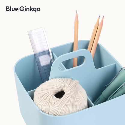 BLUE GINKGO Stackable Organizer Caddy – Korean-Made Portable Tote for Bathroom, Office, Crafts, or School Supplies (Rectangle, White)