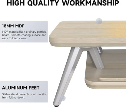 Fenge Dual Monitor Stand, Monitor Stands Riser for 2 monitors, 42.5 Inch Wood Desk Shelf with Storage Organizer and Cable Management for Office Desk Accessories