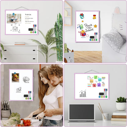 MaxGear Double-Sided Dry Erase Board for Wall, 16"x12" Hanging Whiteboard, Small Dry Erase White Board with 3 Markers and 4 Magnets, Portable Whiteboard for Planning, Drawing, Memo, to Do List