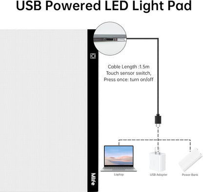 Mlife A2 LED Light Pad for Diamond Art Painting Light Board with 3 Brightness, Tracing Light Board with USB Cable & 4 Fasten Clips for Sketching, Animation, Drawing, Diamond Art Painting Supplies