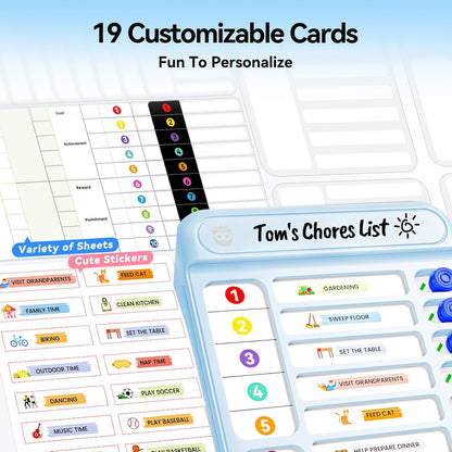 Chore Chart for Kids, Checklist Planning Board with Sliders, 19 Personalizable Sheets and Magnetic Marker, ADHD Tools for Kids to Do List Routine Chart Visual Schedule Board with Stand