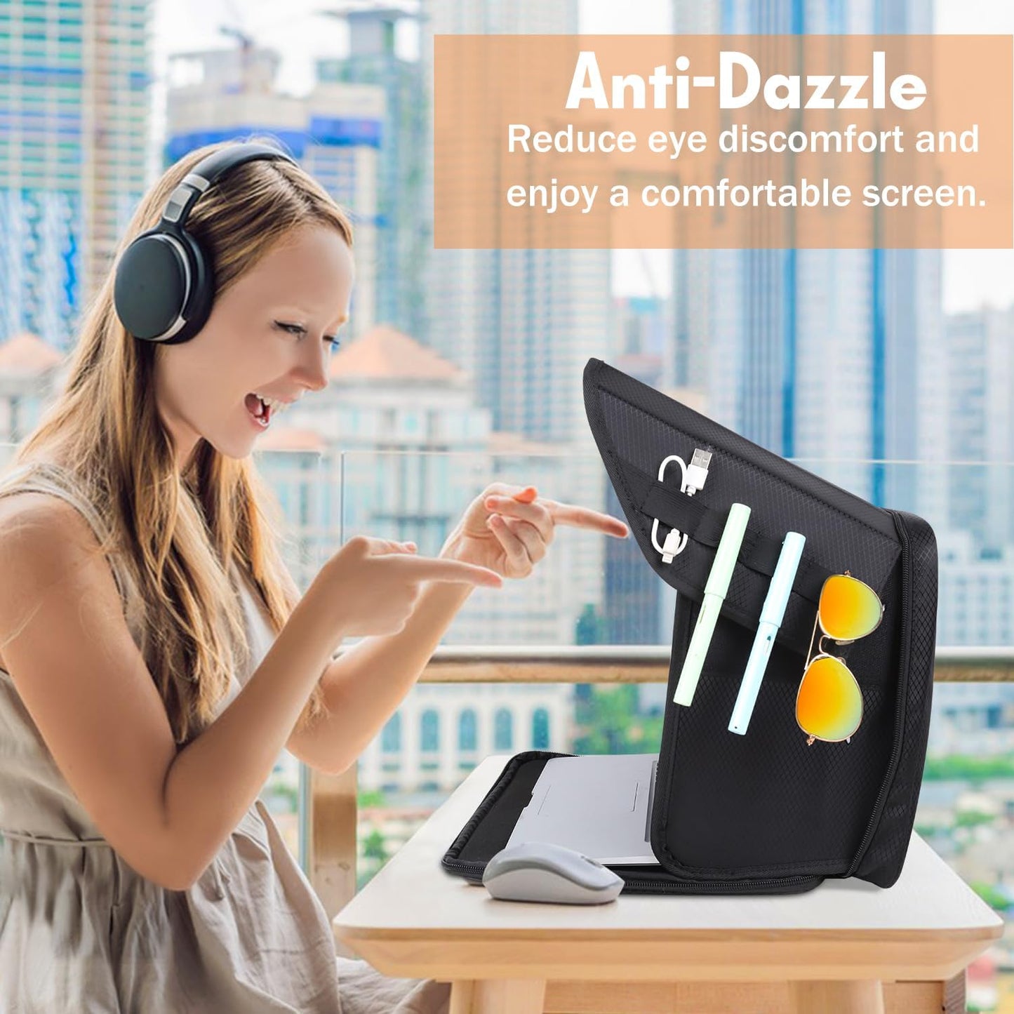 Laptop Sun Shade Laptop Sun Glare Shield Privacy Screen Hood Lightweight Laptops Sunshade Bag for Working Outside Portable Shield Cover 12-14'' (Patent Pending)