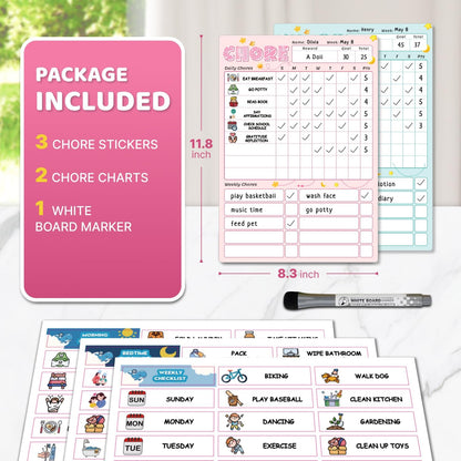 Upgraded Slider Dry Erase Chore Chart for Kids, Whiteboard Magnetic Chore Chart for 2 Kids, Reusable Morning/Bedtime Routine Chart for Kid Toddlers Teens Adult, Visual Schedule for Kid with Autism