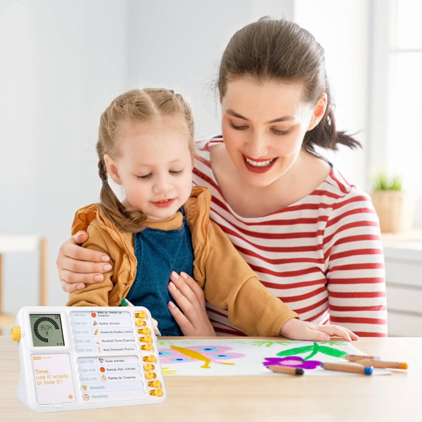 Visual Timer with Planning Board, ADHD Task Timer, Daily Chore Board-Checklist for Autism,ADHD Tools with Checklist for Kids & Adults for Homeschool Supplies, Home, School (White)